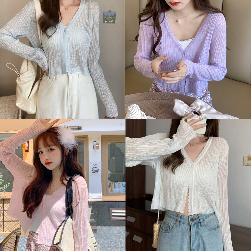 STYLE#เสื้อคาร์ดิแกนถักแขนยาวผู้หญิง เนื้อผ้าบางเบา มีหลายสีให้เลือก#70068