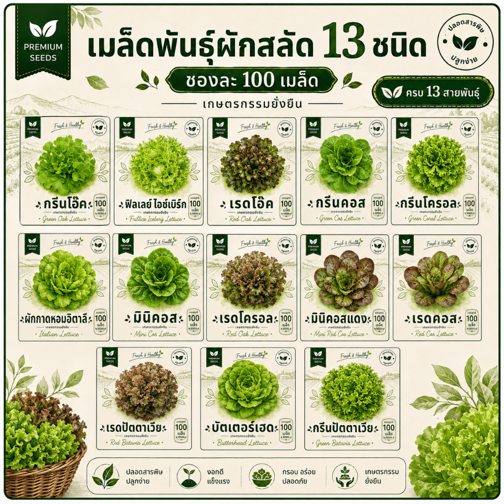 เมล็ดพันธ์ุผักสลัด (1 ซองมี 80-100 เมล็ด) เมล็ดเปลือย อัตราการงอกดีเยี่ยม - เกษตรกรรมยั่งยืน