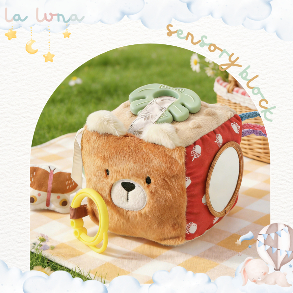 La Luna บล็อกผ้าเสริมพัฒนาการ 6 ด้าน ของเล่นเด็กเสริมพัฒนาการ ของเล่นผ้า (Sensory Cube)