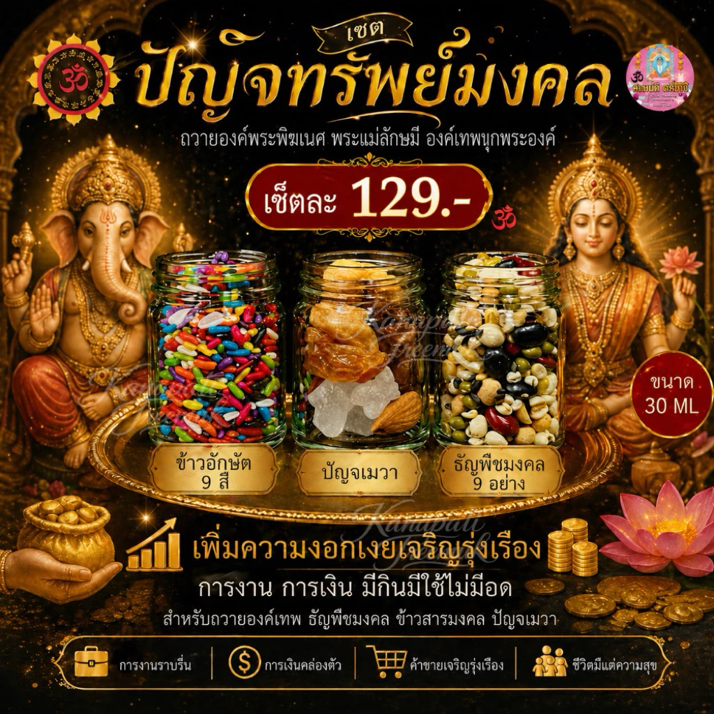 🕉เซต #ปัญจทรัพย์มงคล ถวายองค์พระพิฆเนศ พระแม่ลักษมี องค์เทพทุกพระองค์🕉