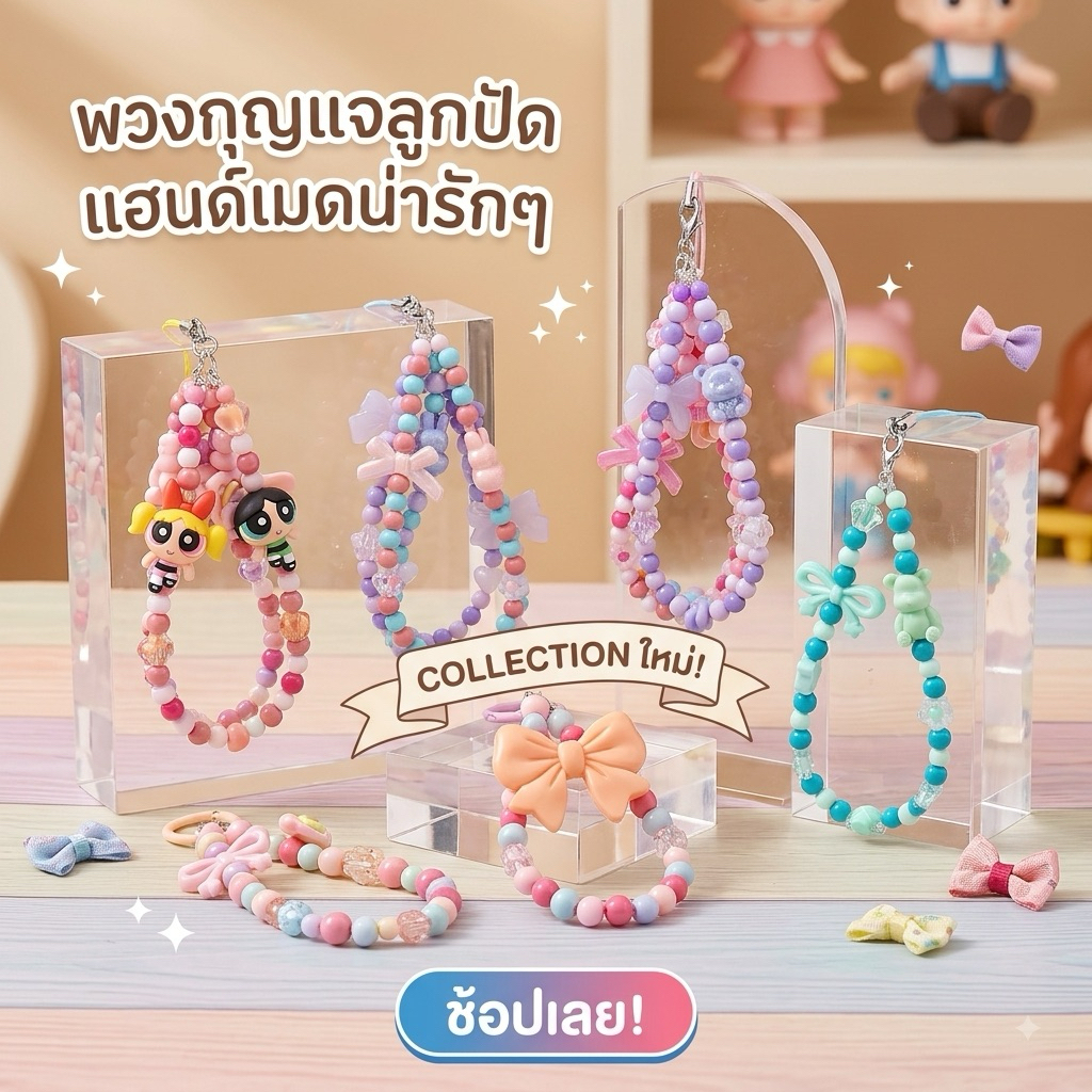 พวงกุญแจลูกปัดพรีเมียมแบบห่วงกลมงานไม่ซ้ำใคร งาน hand madeแพ้คละ 200 บาท มี 12 เส้นในหนึ่งแพ้ค คละแบบ