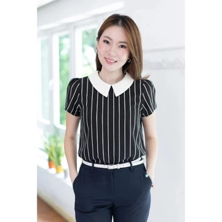 Narinari : MT1301 Point Collar Blouse – เสื้อลายกราฟิก ปกบัวแหลม