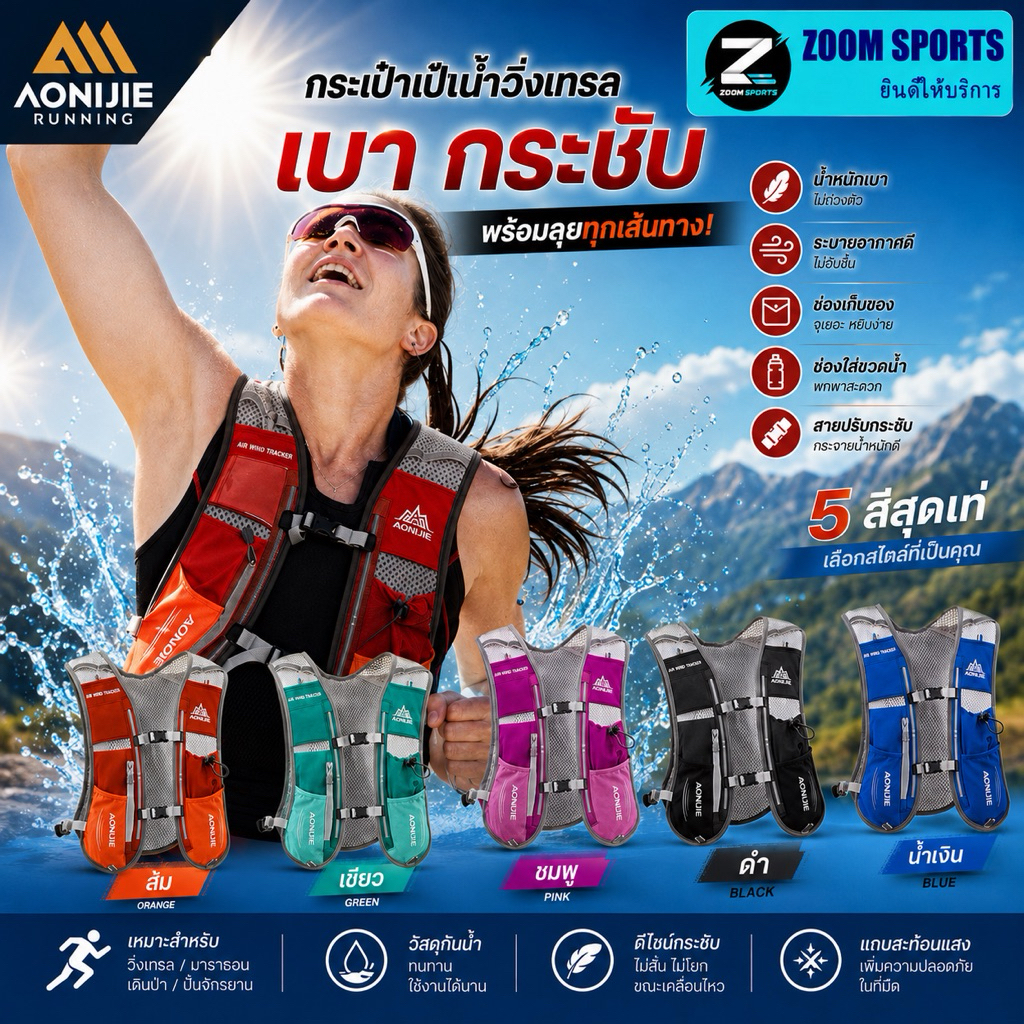 Aonijie E913S กระเป๋าเป้สะพายหลัง 5 ลิตร สําหรับใส่น้ํา 1.5 ลิตร เหมาะกับการวิ่งมาราธอน เล่นกีฬา กลา