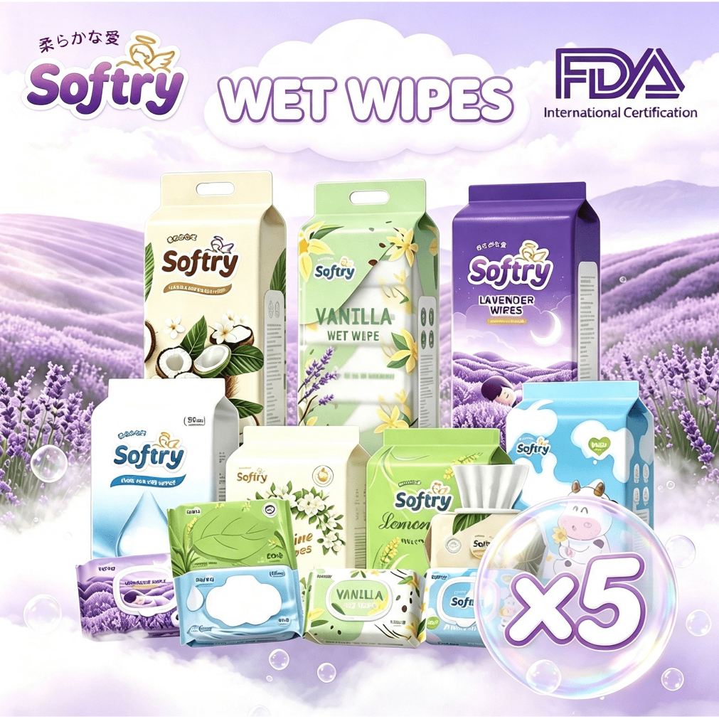 [ยกลัง5] Softry Baby Wipes ทิชชู่เปียก ทำความสะอาดสำหรับเด็ก ออร์แกนิค ทิชชูเปียก ห่อใหญ่ 50/80/100 แผ่น