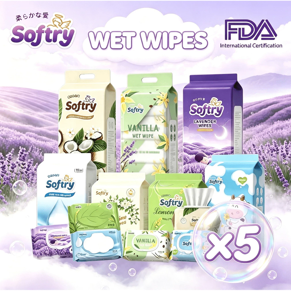 [ยกลัง5] Softry Baby Wipes ทิชชู่เปียก ทำความสะอาดสำหรับเด็ก ออร์แกนิค ทิชชูเปียก ห่อใหญ่ 50/80/100 แผ่น