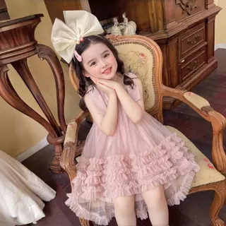 PRINCESS KESLI 1-9 ปี เดรสเด็กผู้หญิง ชุดเดรสแขนกุดเด็กผู้หญิง ตกแต่งโบว์ สำหรับไปงานวันเกิด/ปาร์ตี้