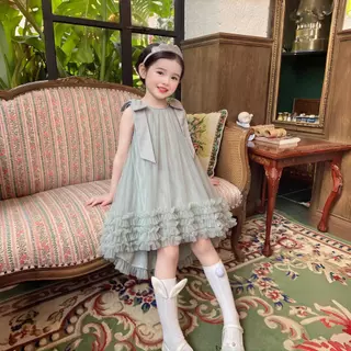 PRINCESS KESLI 1-9 ปี เดรสเด็กผู้หญิง ชุดเดรสแขนกุดเด็กผู้หญิง ตกแต่งโบว์ สำหรับไปงานวันเกิด/ปาร์ตี้