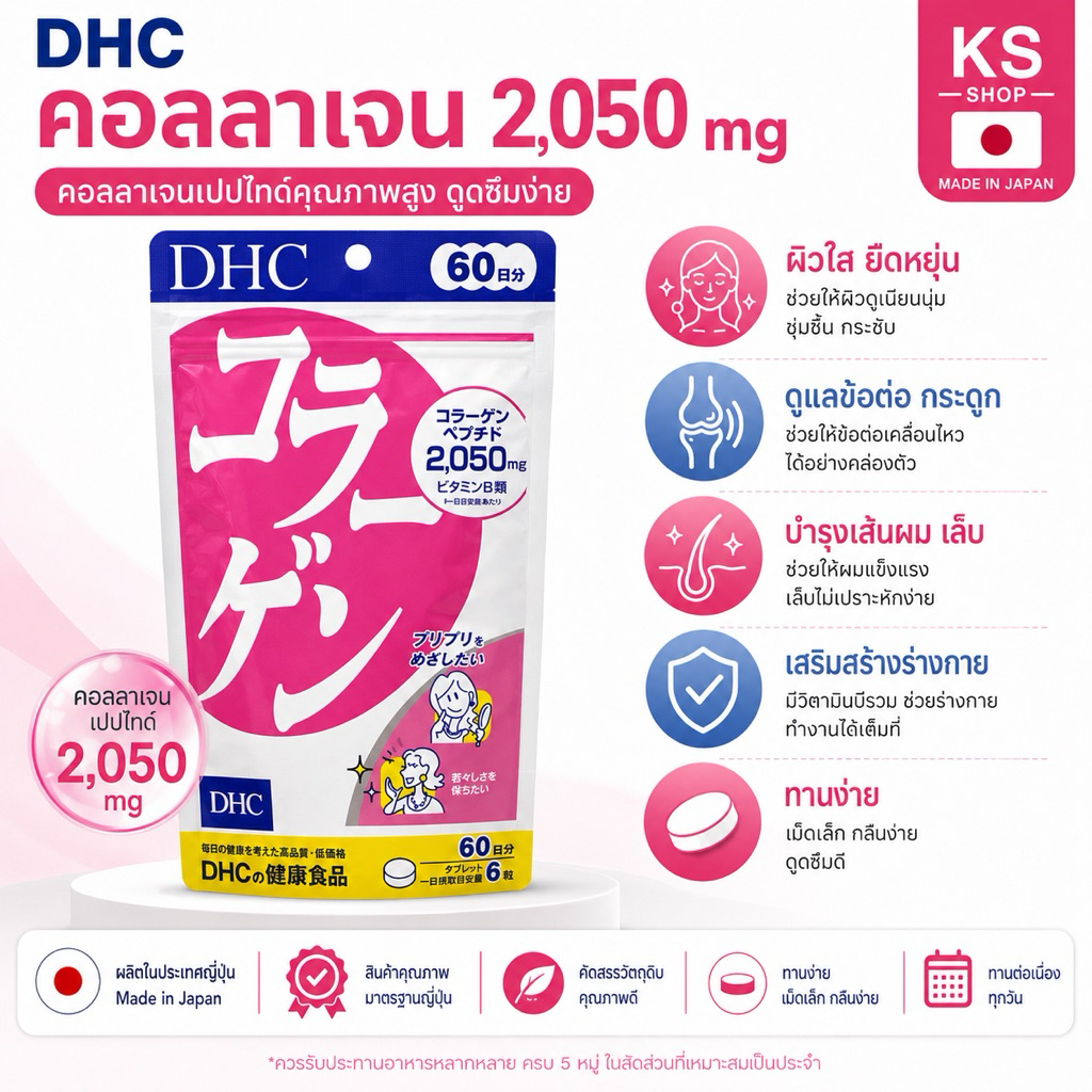 (ของแท้ ส่งไวจริง ) DHC Collagen ผิวพรรณเต่งตึง เรียบเนียน เพิ่มความชุ่มชื้นและความยืดหยุ่นของผิว ขนาด 20,30,60,90 วัน