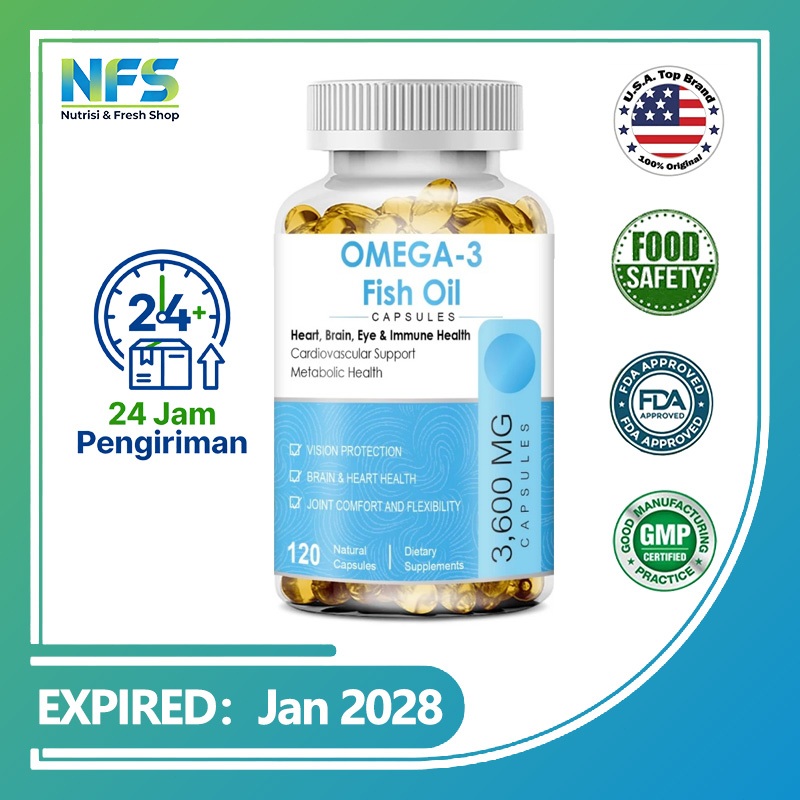 OMEGA-3 Fish Oil Capsules 3600mgEPA & DHAสูง บำรุงหัวใจ สมอง ตา ข้อต่อ 120 แคปซูล