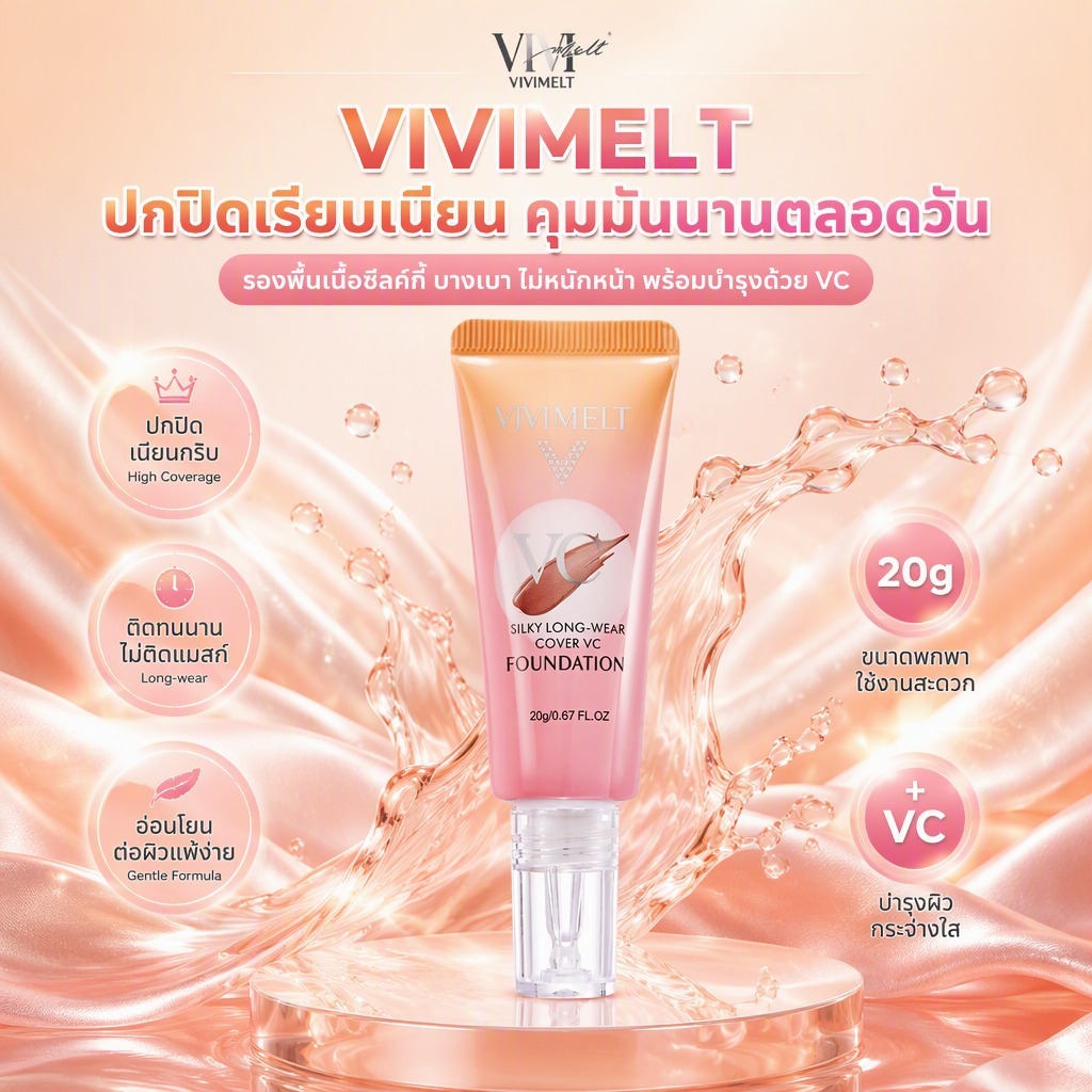 VIVIMELT VC Silky Foundation รองพื้นผสมวิตามินซี บางเบาไม่หนักผิว ปกปิดเรียบเนียน ติดทนนาน อ่อนโยนต่