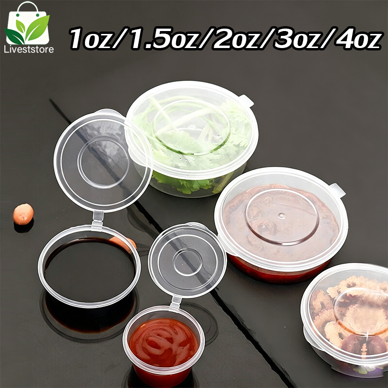 【100pcs】ถ้วยน้ำจิ้ม ถ้วยพลาสติกใส่น้ำจิ้ม ถ้วยสีใส 1/1.5/2/3/4A จัดส่งตลอด 24 ชั่วโมง