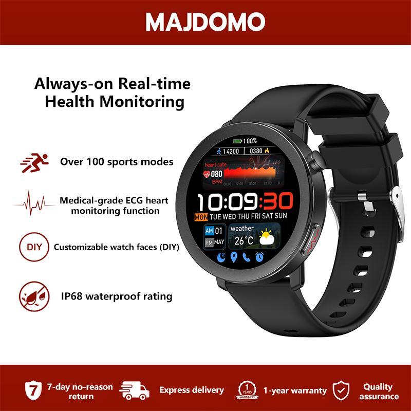 MAJDOMO สมาร์ทวอทช์ ECG จอใหญ่ 60Hz ฟังก์ชัน SOS  กันน้ำ โหมดออกกำลังกาย หน้าปัด DIY