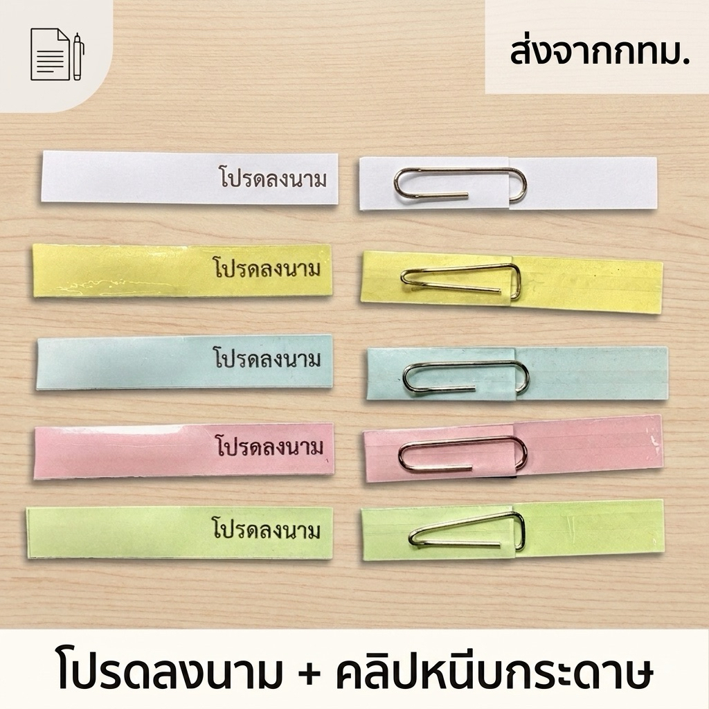 โปรดลงนาม 1x6 cm กระดาษการ์ด 150 แกรม พร้อมคลิป