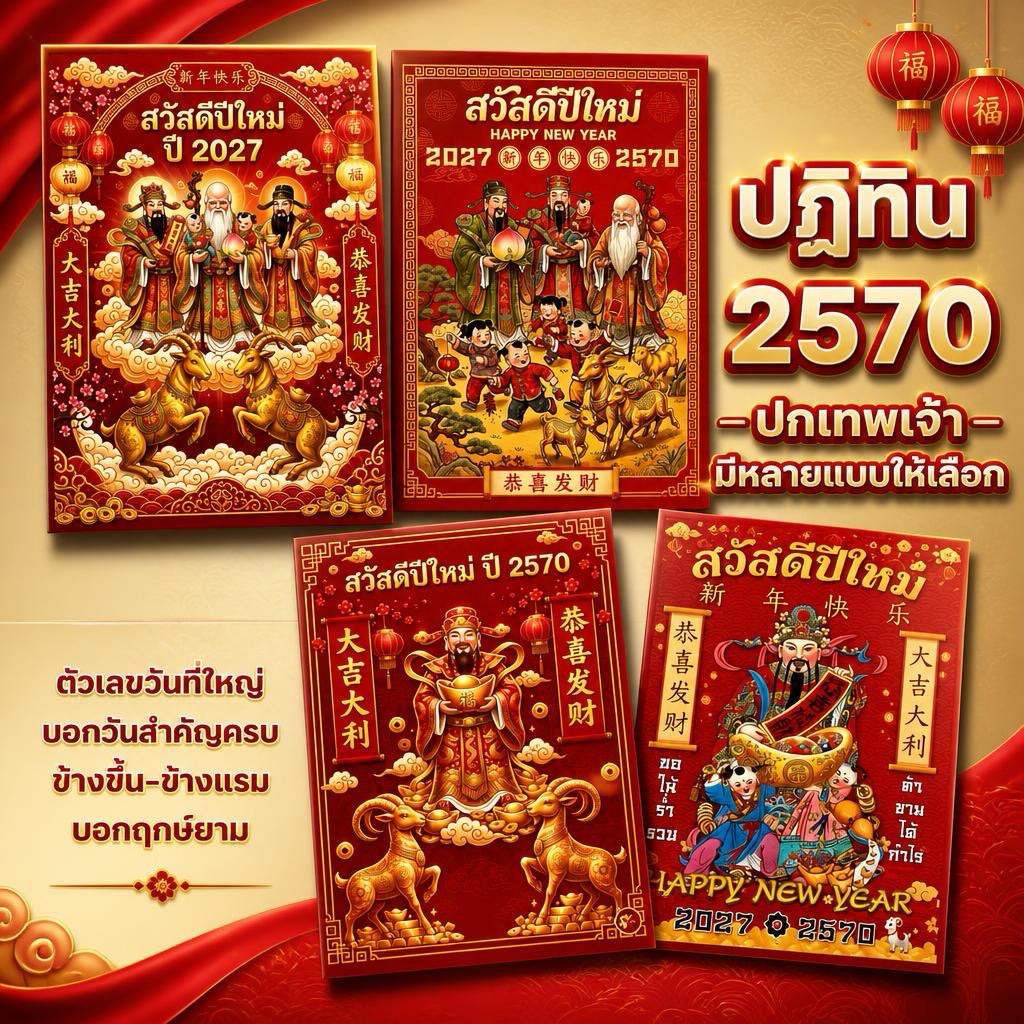 ปฏิทินหน้าปกเทพเจ้า (แบบแขวน) ปฏิทิน 2570 / 2027 ปฏิทินไทยจีน มีหลายแบบให้เลือก บอกวันสำคัญวันพระวันหยุดครบ
