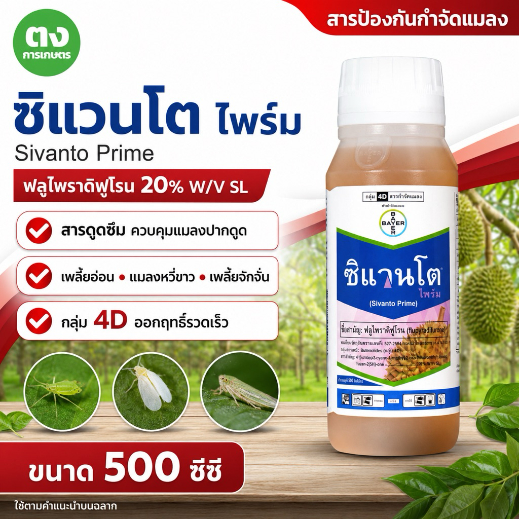 ซิแวนโต ไพร์ม ไบเออร์ 500 ซีซี ฟลูไพราดิฟูโรน 20% SL สารกำจัดแมลงปากดูด เพลี้ยอ่อน เพลี้ยจักจั่น แมลงหวี่ขาว