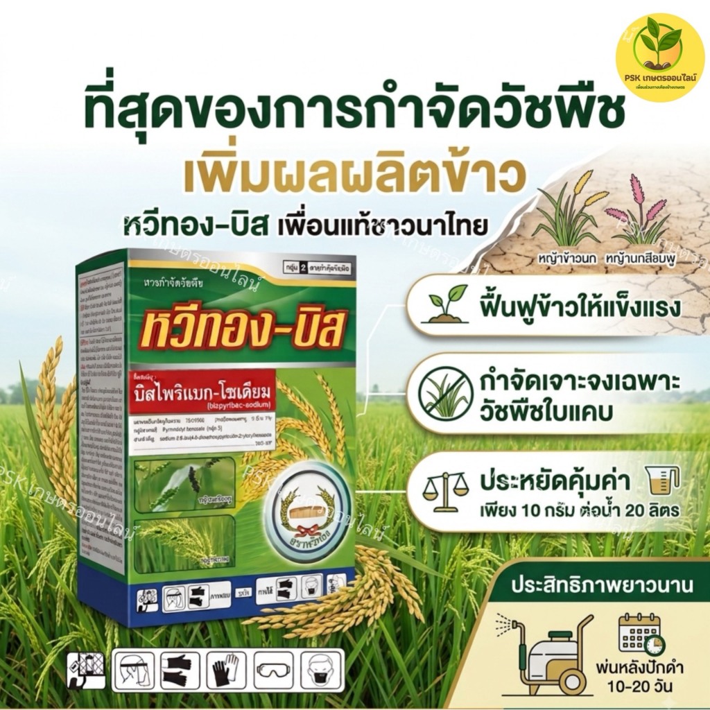 บิสหวีทอง (บิสไพริแบกโซเดียม 20% WP) สารกำจัดหญ้าวัชพืชในนาข้าว หญ้าหนวดปลาดุก ตราหวีทอง 100กรัม