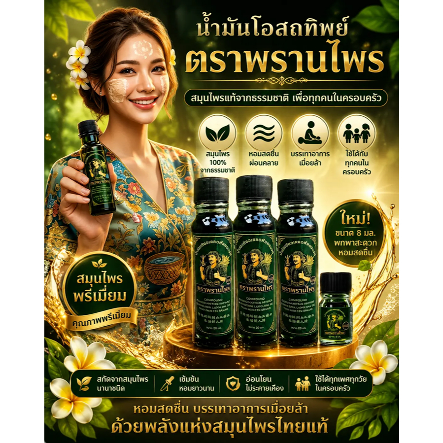 น้ำมันเขียว เสลดพังพอนสด - พรานไพร ขนาด 24ml.