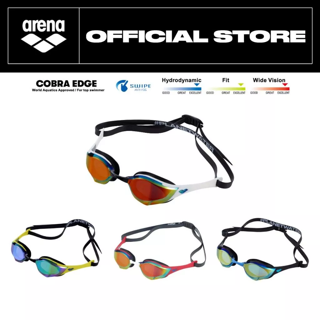 ARENA Top Racing Goggle - Cobra Edge Swipe แว่นตาว่ายน้ำสำหรับแข่งขัน แว่นตาดำน้ำ แว่นตาว่ายน้ำไร้ขอบ AASVYR2