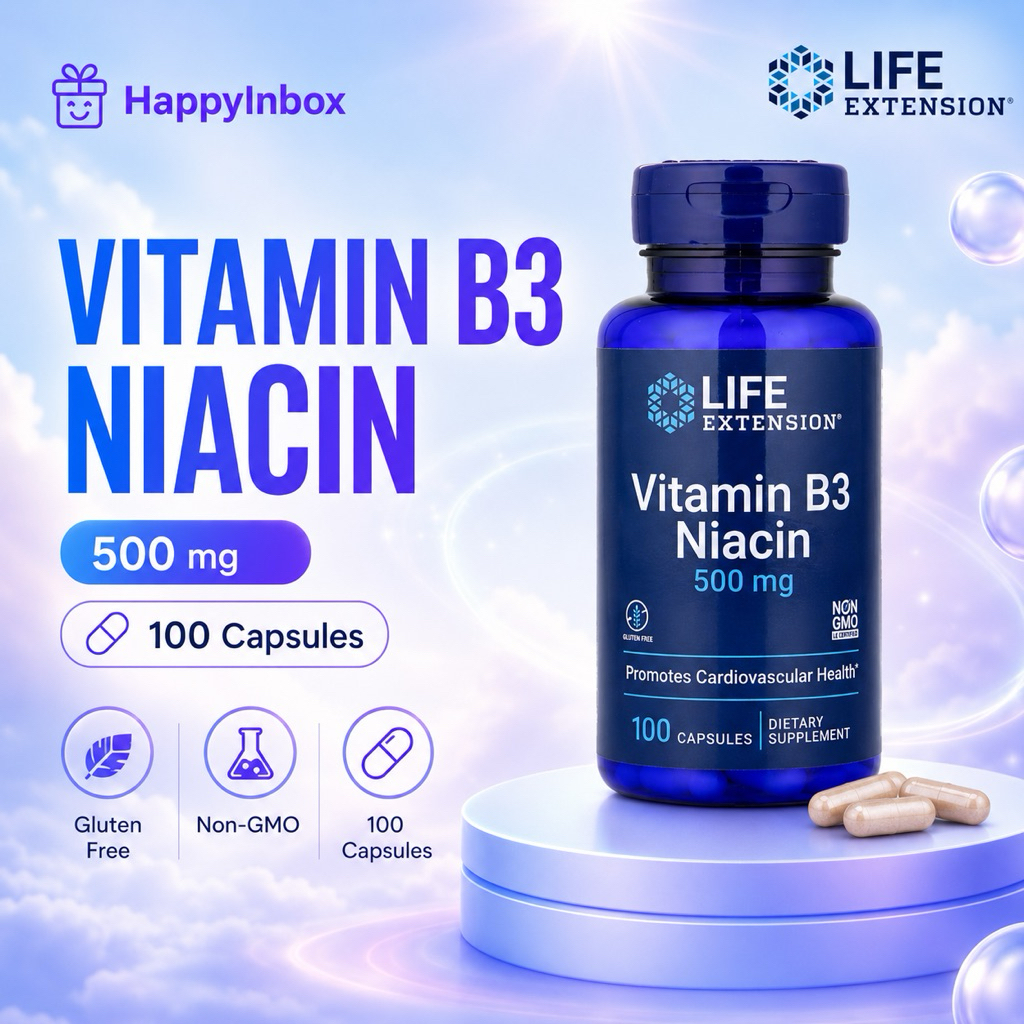 Life Extension Vitamin B3 Niacin 500mg 100 Capsules | Heart & Energy Support
