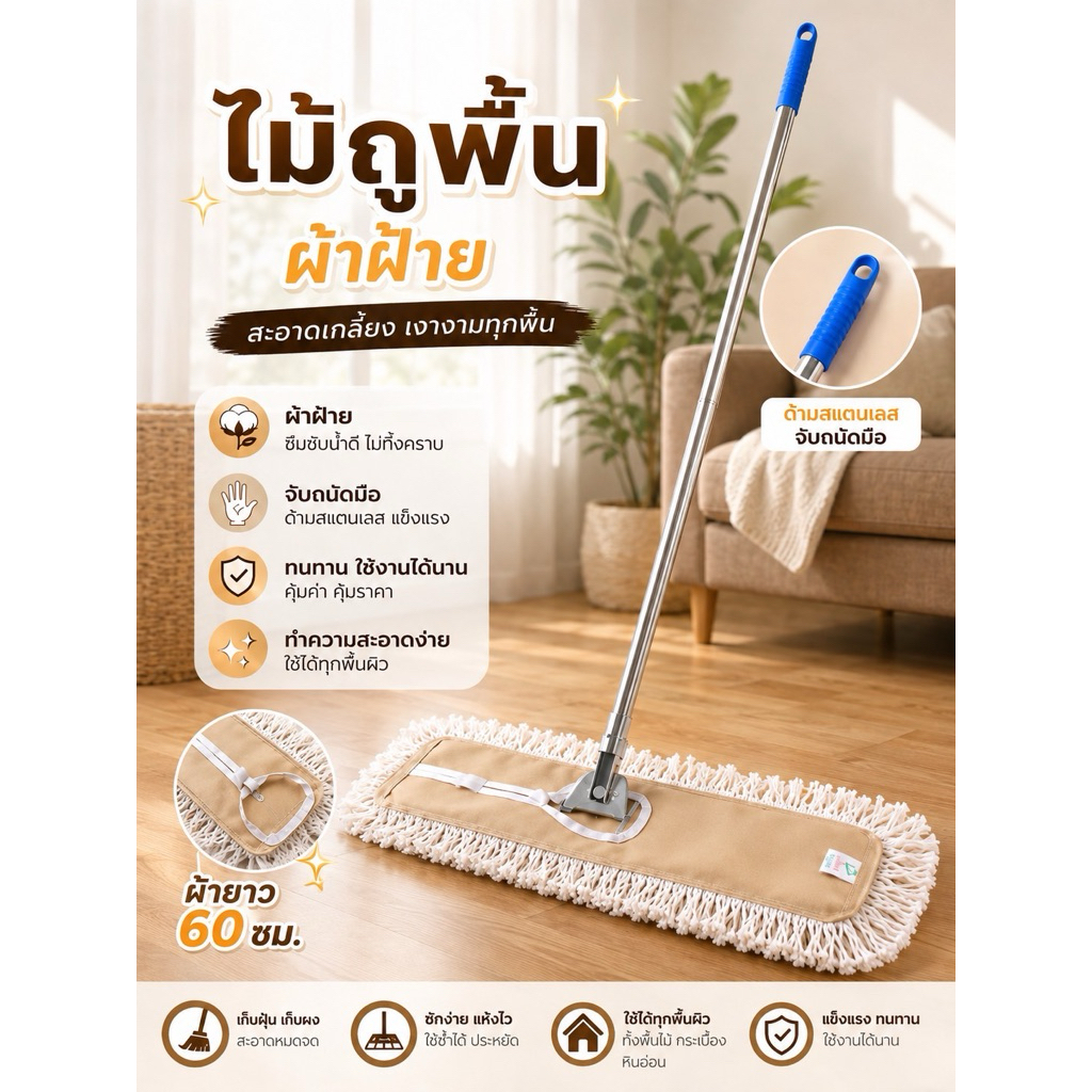 ไม้ถูพื้นด้ามสแตนเลสอย่างดี