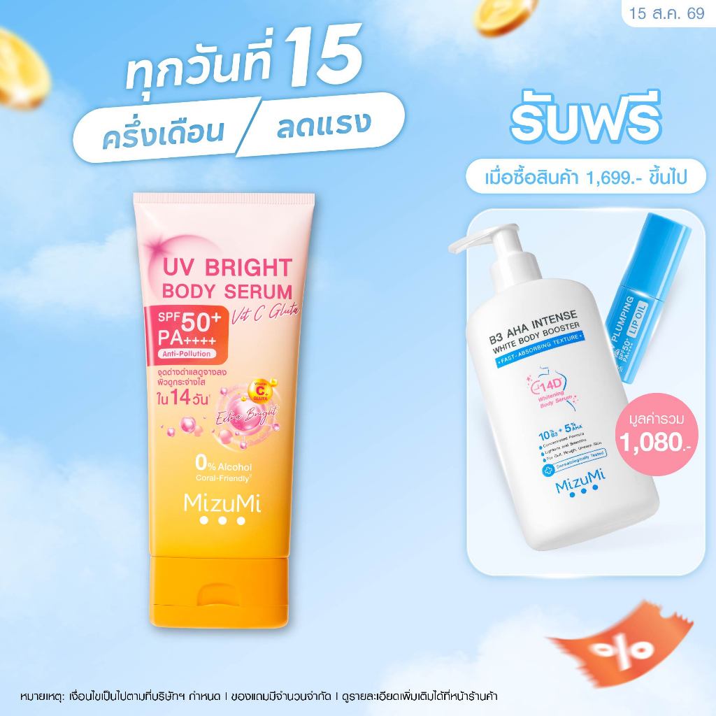 MizuMi UV Bright Body Serum Vit C Gluta 180ml เซรั่มกันแดดทา