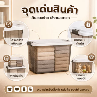【ซื้อ1แถม1】กล่องเก็บของ กล่องพลาสติก กันฝุ่น กันน้ำ วางซ้อนกันได้ สีขาวขุ่น แรงแบริ่งที่แข็งแกร่ง