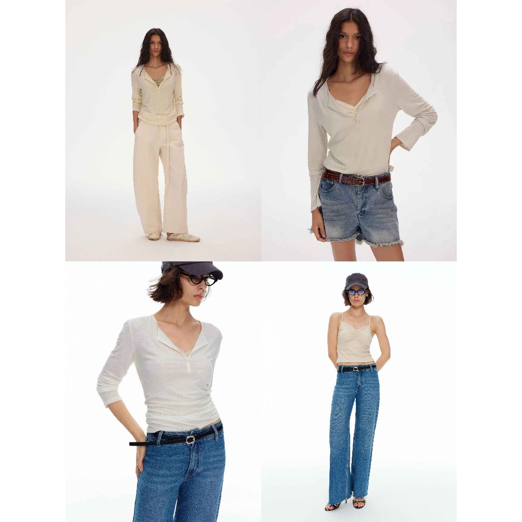 INBYIN - เซ็ตเสื้อแขนยาวและสายเดี่ยวจับย่น HENLEY SET - D8262
