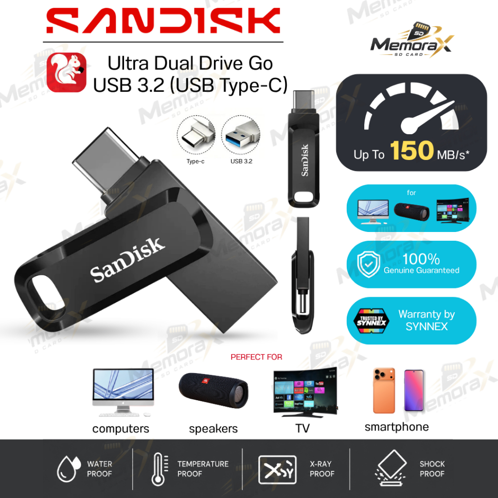 SanDisk Ultra Dual Drive Go 32GB/64GB/128GB/256GB/512GB/1TB USB 3.2 Gen1 Flash DriveType-C Speed 400mb/s