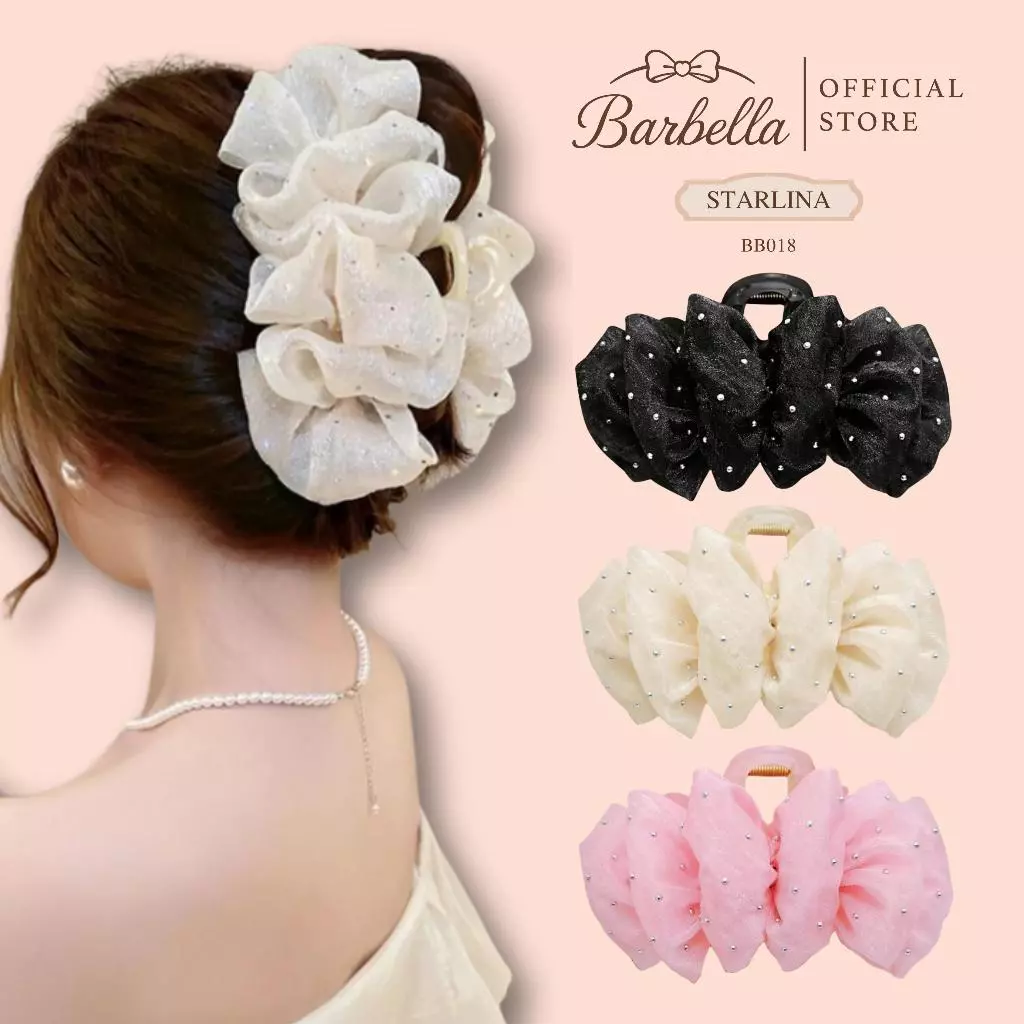 Barbella กิ๊บติดผม ริบบิ้นพองวิบวับ กลิตเตอร์ดวงดาว รุ่น Starlina (BB018)