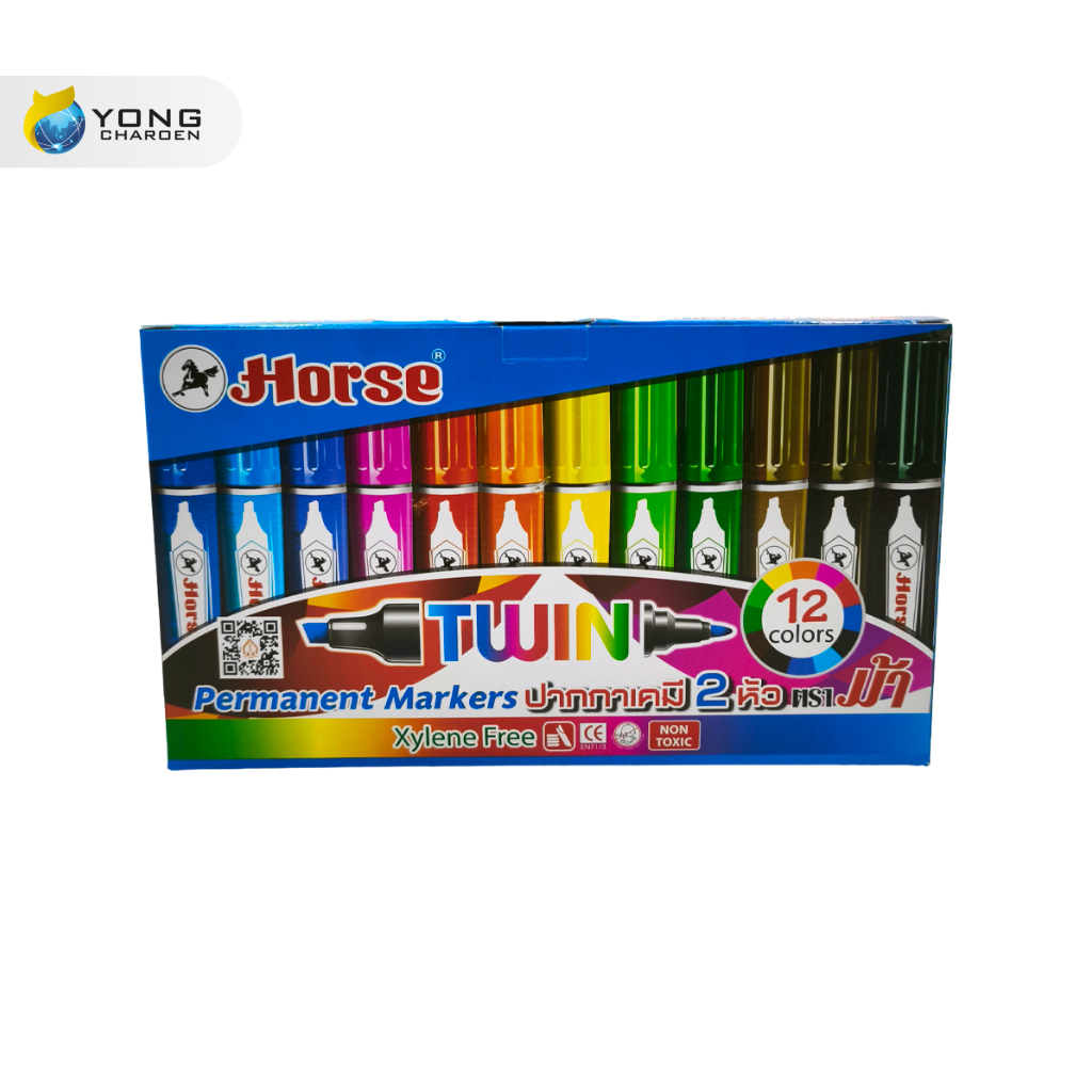 Horse ปากกาเคมี 2 หัว ชุด 12 สี (แพ็ค12ด้าม)