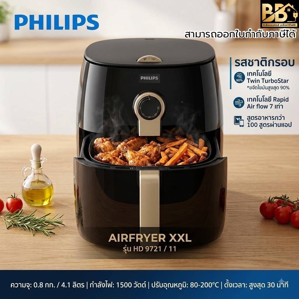 Philips หม้อทอดไร้น้ำมัน PremiumAirfryerHD9721/11 ประกันศูนย์