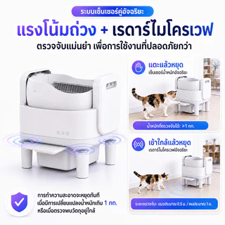 ห้องน้ำแมวอัตโนมัติ ห้องน้ำแมวอัจฉริยะ cat litter box open-top ระบบป้องกันการหนีบ ห้องน้ำแมวอัต ห้องน้ำแมว ส้วมแมวใหญ่
