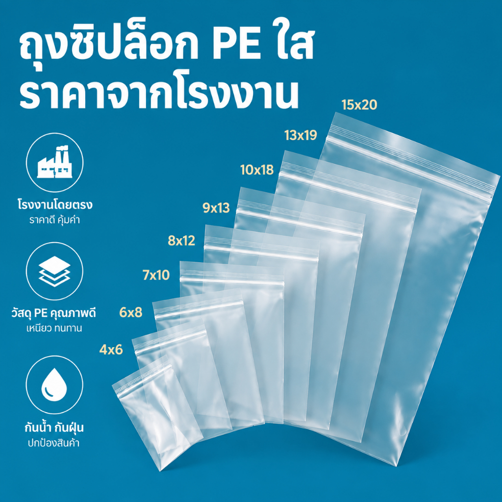 ถุงซิปล็อค เนื้อหนาพิเศษ Food Grade แพ็ค 100 ใบ ราคาถูก เหนียว ทน ซิปแน่น มีให้เลือกหลายขนาด