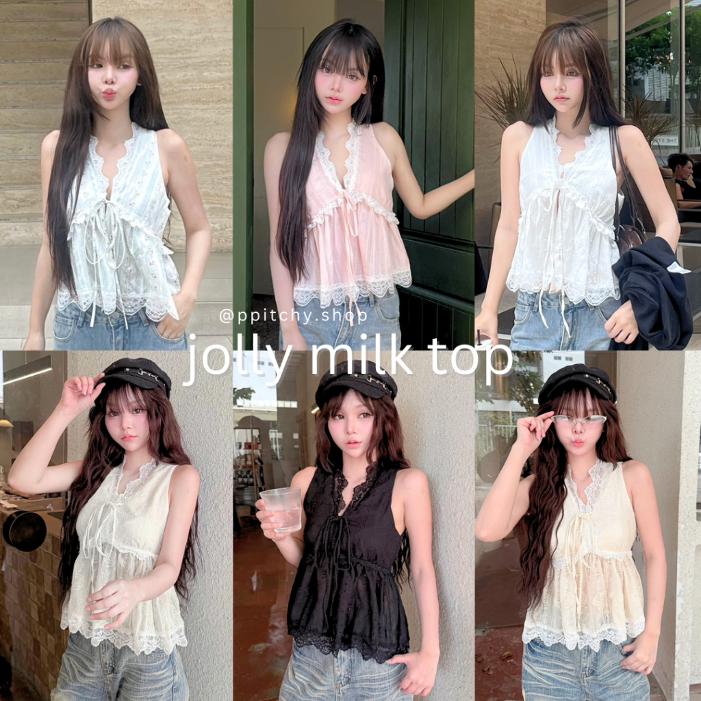 ppitchy.shop Jolly Milk Top - เสื้อแขนกุด ผูกหน้า มีมากกว่า 10 สี
