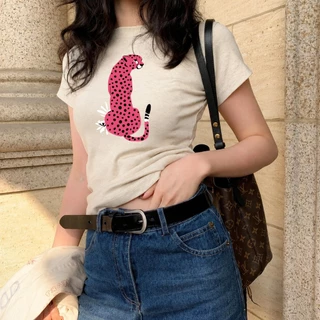 (COD ส่งจากไทย) baby tee เสื้อที-เชื่อผ้าฝ้ายแบบอเมริกันสำหรับผู้หญิง สไตล์แขนสั้น สีซันมีการพิมพ์ลายลักษณะ สำหร