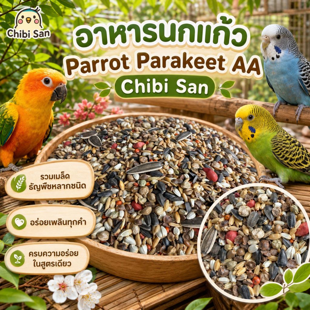 อาหารนกแก้ว เมล็ดธัญพืชรวม Parrot & Parakeet AA สำหรับนกแก้วเล็ก Chibi San