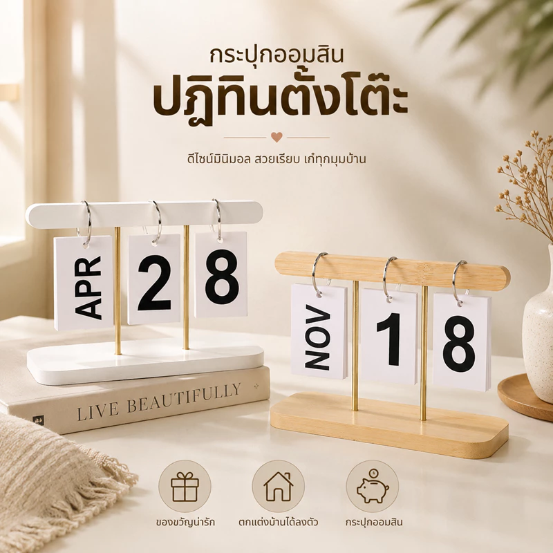 ปฎิทิน+กระดาษ ปฏิทินตั้งโต๊ะมินิมอล หมุนเปลี่ยนวันที่ได้ ปฏิทินไม้ตกแต่งโต๊ะทำงาน วางโต๊ะคาเฟ่/ออฟฟิศ