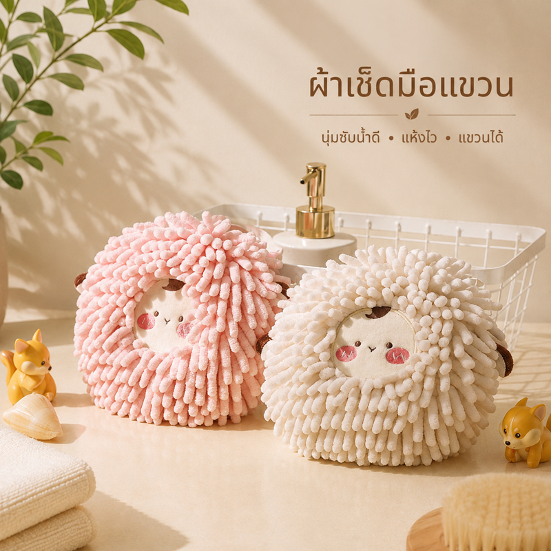 ผ้าเช็ดมือ ลายแกะ เช็ดอเนกประสงค์ ลายน้องน่ารัก ขนนุ่ม ซับน้ำดี ใช้งานสะดวก ใช้ในห้องน้ำ ห้องครัว