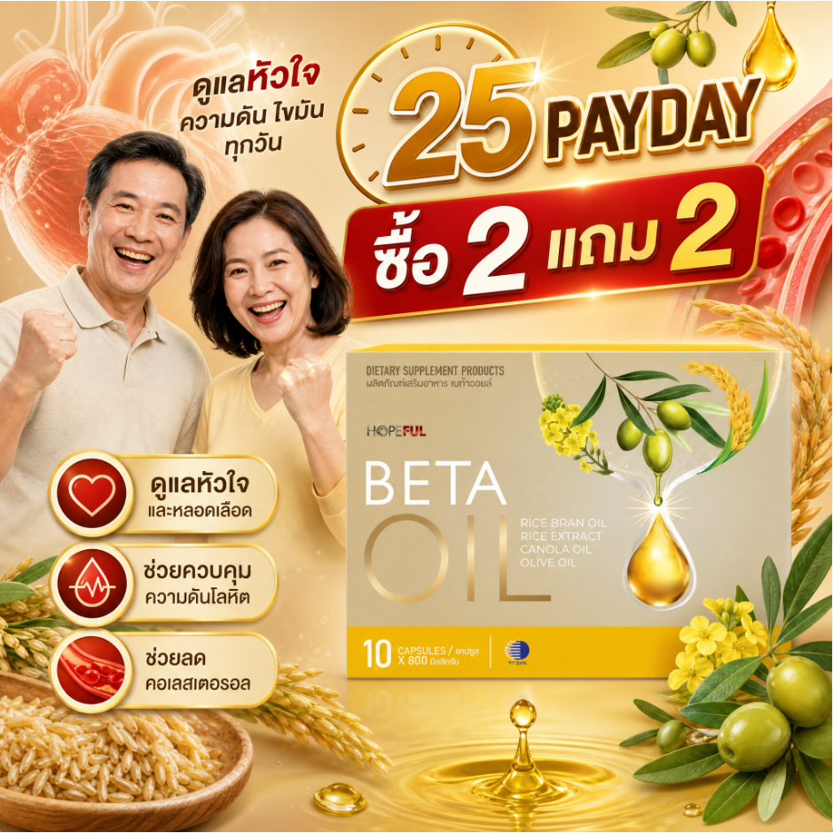 เงินเดือนออก 25 นี้ ซื้อ 2 แถม 2 BETA OIL 10 แคปซูล ดูแลสุขภาพ น้ำมันรำข้าว คาโนล่า มะกอก ของแท้ มีบริการหลังการขาย