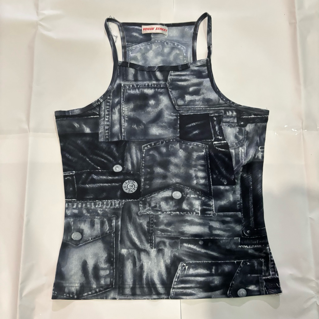 [มือสอง] เสื้อกล้ามสายเดี่ยว ลายยีนส์ฟอก Y2K / Grunge สไตล์วินเทจเท่ๆ VOGUE STREET