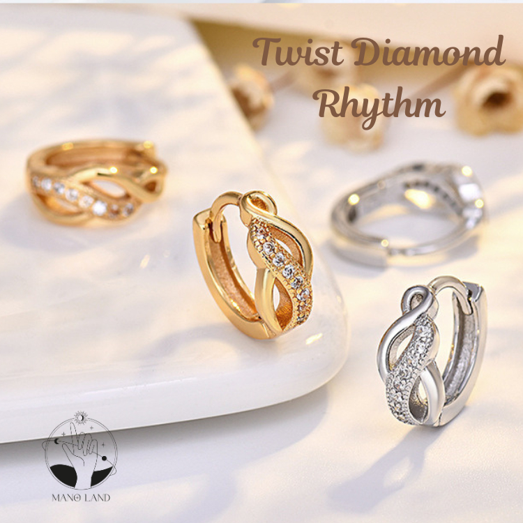 MNL💗Twist Diamond Rhythm สีเงิน ต่างหูห่วง ประดับเพชร ทุกเพศ ทุกวัย เครื่องประดับแฟชั่น เงินแท้ ไม่ลอก สไตล์เท่ ของขวัญ