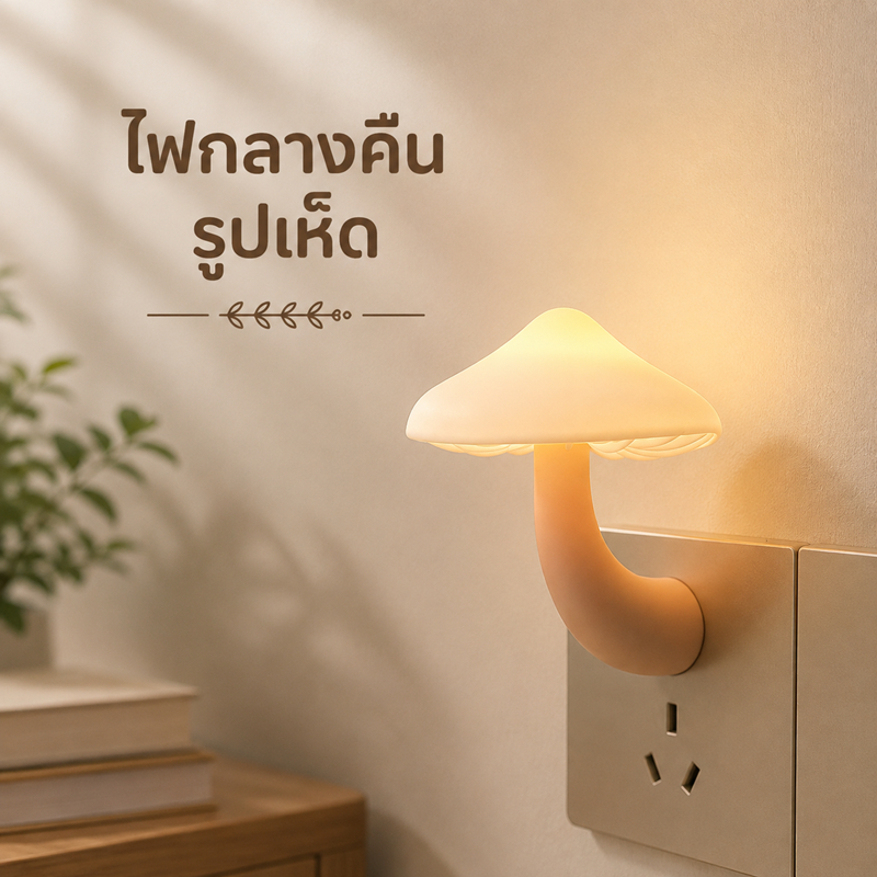 ปลั๊ครูปเห็ด ไฟกลางคืนรูปเห็ด LED เสียบปลั๊ก เซนเซอร์แสงอัตโนมัติ ไฟนอน ไฟหัวเตียง แสงวอร์มไลท์ ประหยัดไฟ