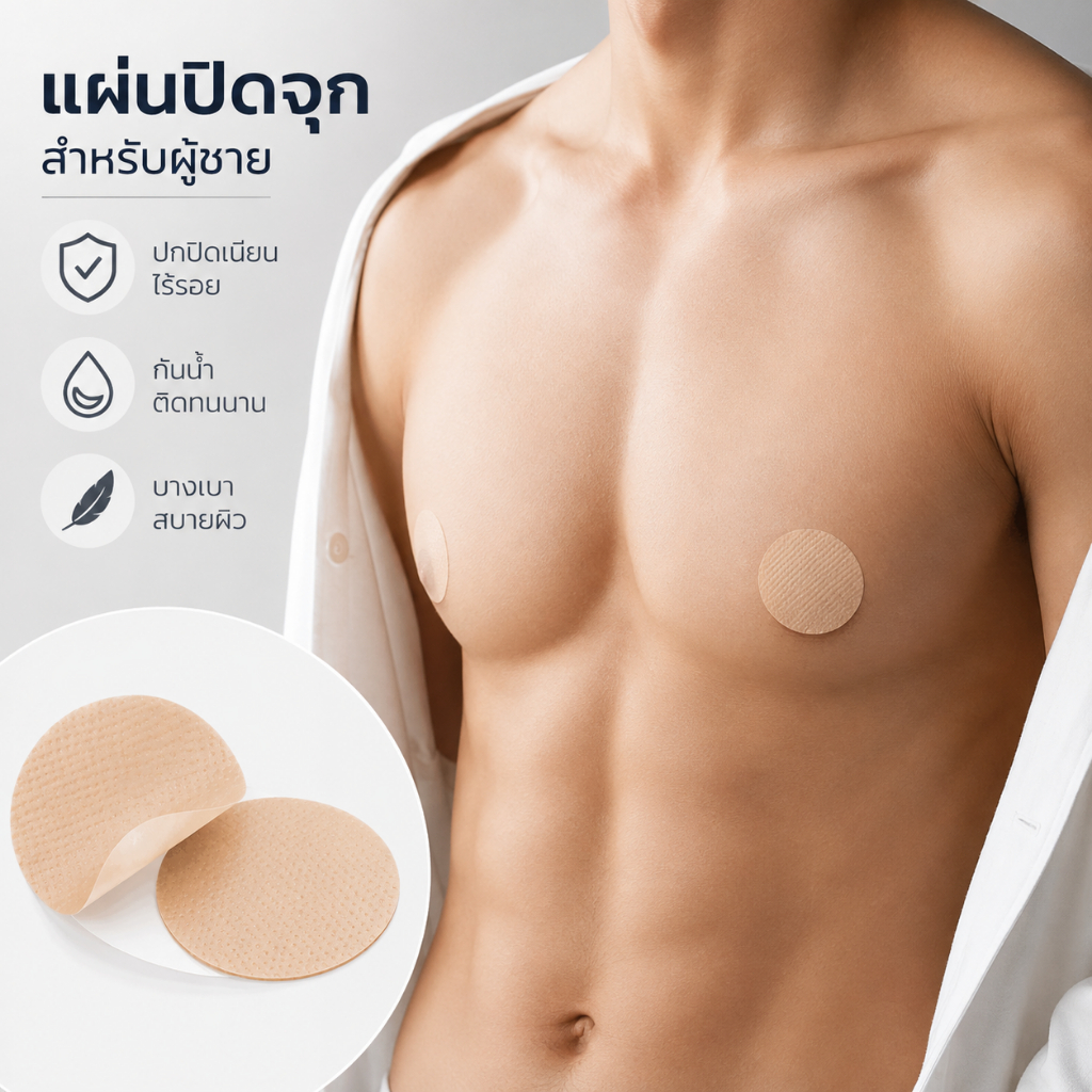 แผ่นติดหน้าอกสำหรับผู้ชาย แผ่นปิดหัวนมผู้ชาย ติดแน่น กันหลุด สติกเกอร์ปิดหัวนมชาย ป้องกันจุดโผล่ เวลาใส่เสื้อบาง