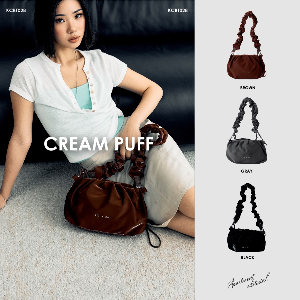 KIM&CO. ORIGINAL – CREAM PUFF BAG (KCBT028) กระเป๋าสะพายทรงพัฟนุ่มสำหรับใช้งานทุกวัน กันน้ำ น้ำหนักเบา