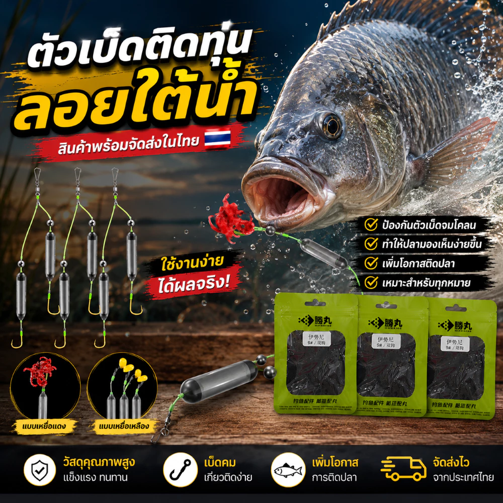 ตะขอเบ็ดตกปลาแบบลอยใต้น้ำ สำหรับตกปลาขนาดใหญ่ พร้อมตะขอ