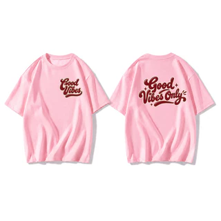 เสื้อโซโลน่า oversize สไตล์เกาหลี ผู้หญิง พิมพ์ลายตัวอักษรวินเทจ ด้านหน้า‑ด้านหลัง ข้อความภาษาอังกฤษ แขนสั้น ทรงกว้าง ใส