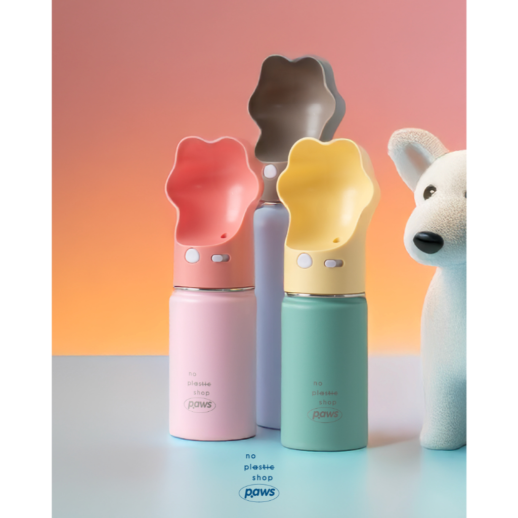 Paws Sweet Cafe ขวดน้ำเย็นสัตว์เลี้ยง สลักชื่อฟรี! สแตนเลส 304 เก็บอุณหภูมิ