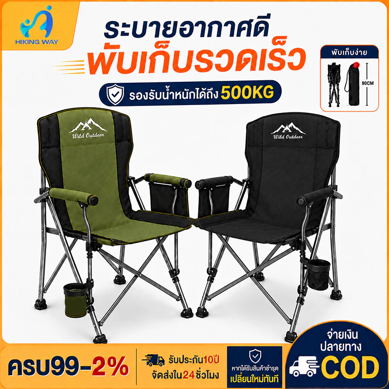 เก้าอี้แคมป์ปิ้ง พับได้ โครงอลูมิเนียม รับน้ำหนัก 200kg