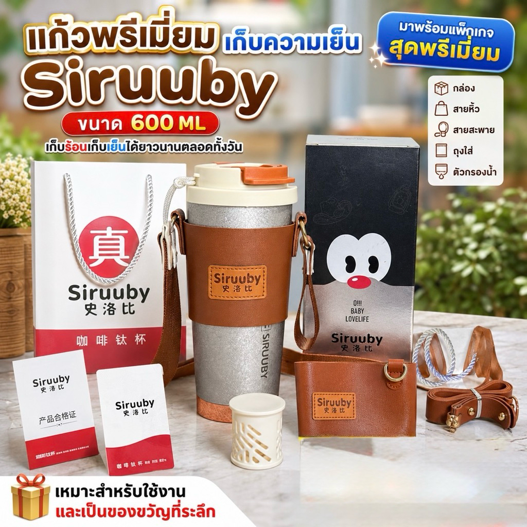 แก้วเก็บความเย็น พรีเมี่ยม Siruuby ขนาด 600 ml.เก็บความเย็นได้ยาวนานทั้งวัน