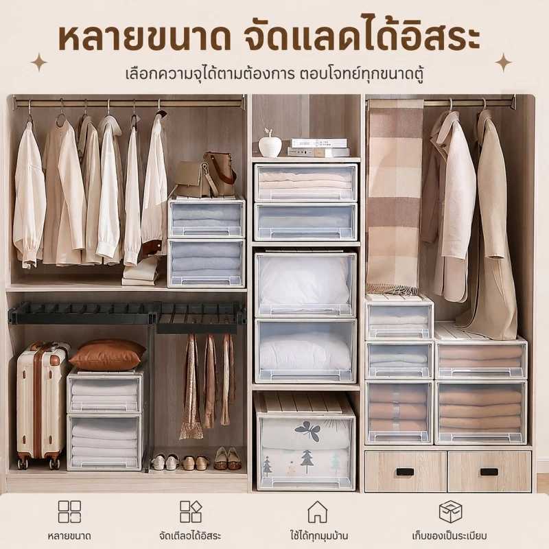 NeatBox กล่องพลาสติก กล่องลิ้นชัก PP 5-74L กล่องเก็บเสื้อผ้า วางซ้อนกันได้ ไม่ต้องติดตั้ง เก็บสะดวก ความจุสูงa thumbnail 10